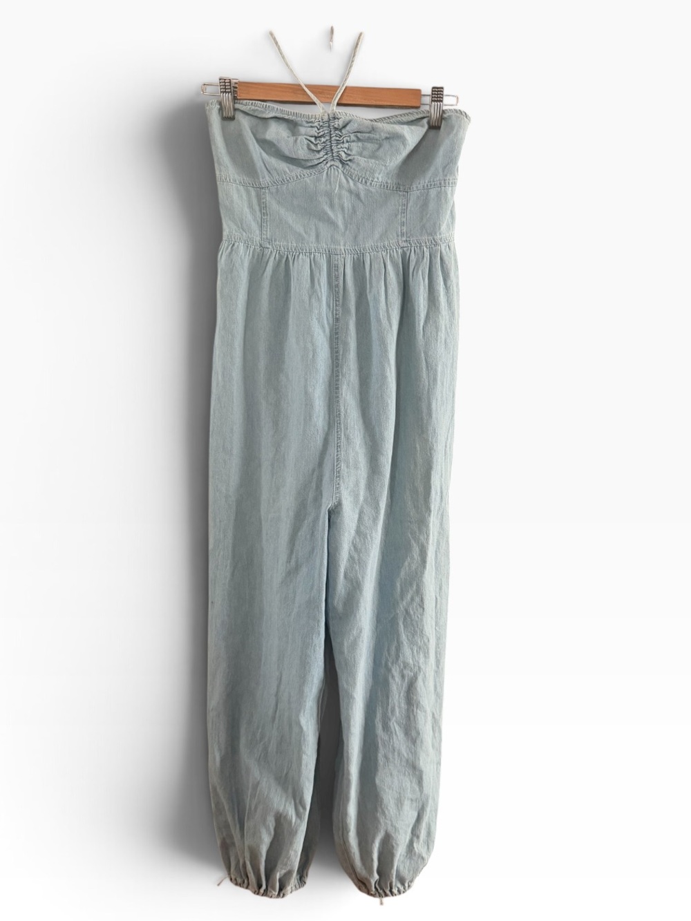 Mustard Seed Light Wash Chambray Strapless Jumpsuit Romper Size M NWOT